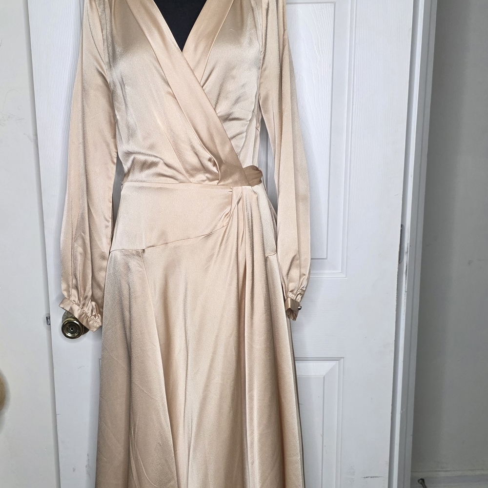 Nasty Gal Cream Satin Wrap Maxi Dress